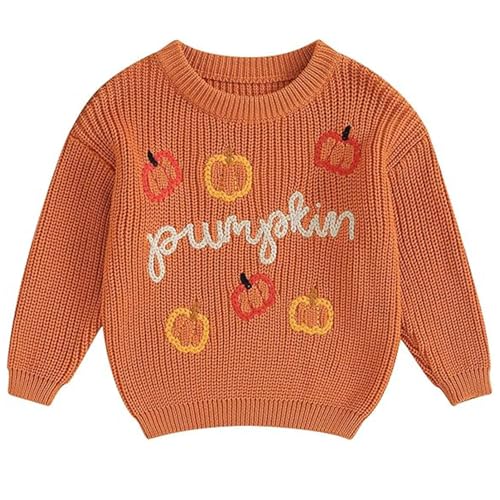 Image of Halloween Sweater for Baby Girls Cute Graphic Newborn Infant Sweaters Knit Long Sleeve Pullover Tops(OrangeA 130)
