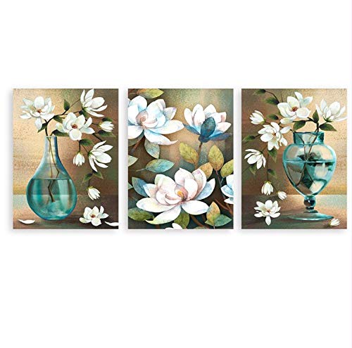 Flower Wall Decor for Bedroom, SZ Still Life Canvas Art Prints of Orchid Flowers in Vintage Vase, 3 Piece Elegant Floral Pictures (Waterproof Artwork, 1