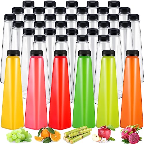 Tanlade 100 Pcs Plastic Juice Bottles with Caps Empty Reusable Beverage Containers Clear Disposable Drink Bottles with Black Tamper Evident Lids for Juicing Smoothie Beverages Fridge(12 oz)