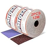 PMIQSA 70 mm x 12m Schleifpapier Rollenset Klett, 2 Rollen 60 Körnung mit 70mm Breites Handschleifer, Schleifgitter für Holz, Metall, Wand