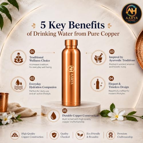 Image of Pure Plain Copper Water Bottle (950ml) | BPA-Free | Leak Proof | High-Grade Pure Copper | Anti Oxidant Properties | Ayurveda Inspired | Drinking Bottle For Home, Office & Gym | PURE LIVING