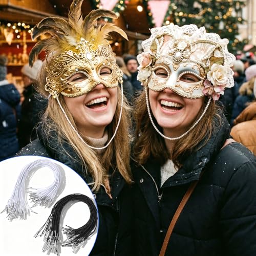 Nogeqi 100 Stück Elastische Hutgummi mit Metallstacheln 30cm 1.2mm Gummiband für Masken mit Metallclips Hutgummi Weiß für DIY Partyhut, Menüs, Buchbinden, Buchbindung, Halloween (Weiß, Schwarz)