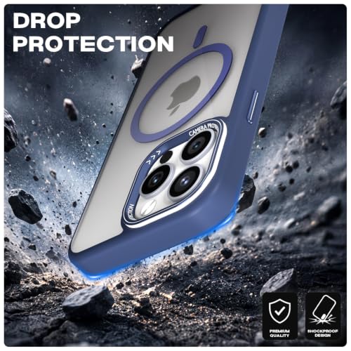 Image of Pikkme Back Cover for iPhone 15 Pro Max | Shockproof | Mag-Safe Compatible | Hard Transparent Back | Premium Raised Camera Protection | Bumper Case (Blue Mag-Safe)
