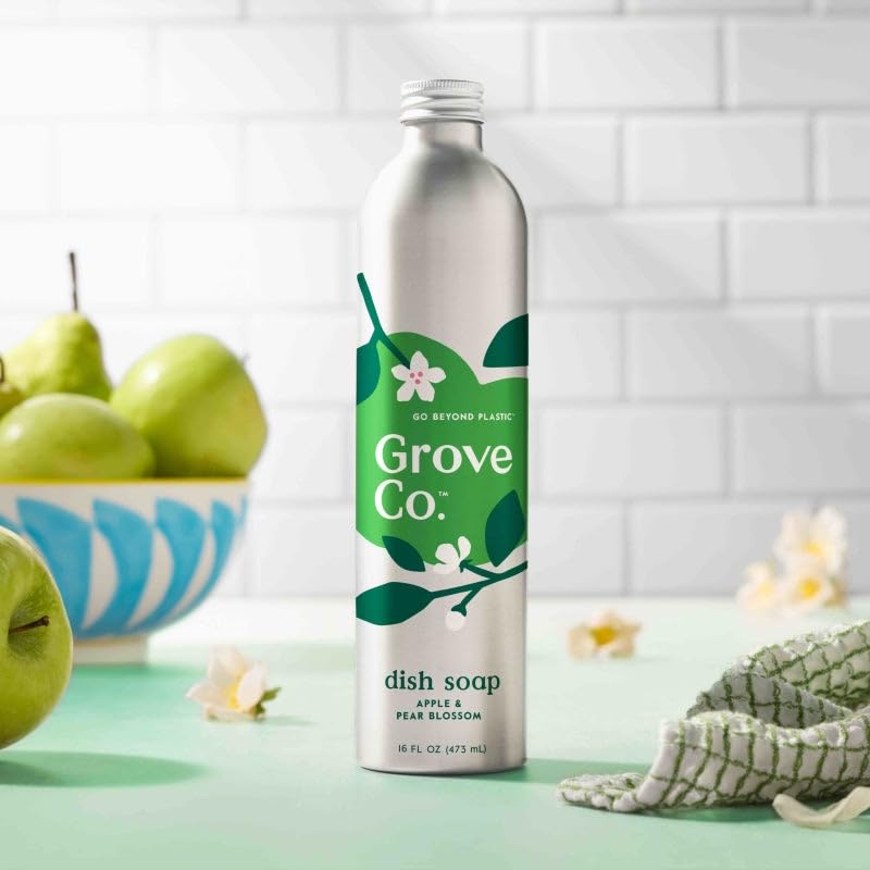 Image of Grove Co. Hydrating Dish Soap Refill 3-Pack - High Performance Gel with Apple & Pear Blossom Scent, Plant-Based USDA Biobased Aluminum Bottles, 48 oz Total