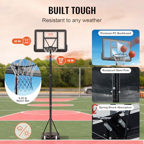 Image of VEVOR Basketball Hoop, Basketball Hoop 44 48 50 54 Inchs PC Backboard, 4.4-10FT Height Adjustable, Basketball Portable Hoop& Goal, Indoor /Outdoor Classic Basketball Court, Teen Adult School Park
