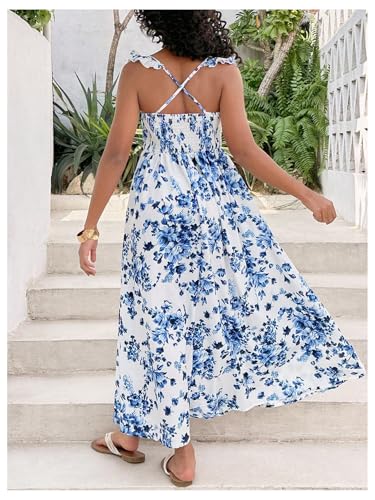 Floerns Girl's Floral Ruffle Sleeveless Cami Dresses Slit Flare Hem Long Dress3