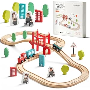 Tiny Land 39-teiliges Holzeisenbahn und Züge Set