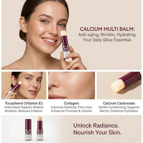 JIAZAWA All-in-One Moisturizing Balm Stick with Calcium & Collagen – Anti-Aging Skin Repair for Face, Eyes, Lips, Neck – Hydrating Portable Skincare, 2-Pack