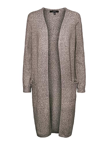 VERO MODA VMDOFFY LS Long Open Cardigan Pull-Over Femme, Marron (Coffee Bean Melange), L (EU)