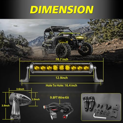 Image of 12 inch 6300LM Amber Single Row LED Light Bar w /Wiring Kit & Cover