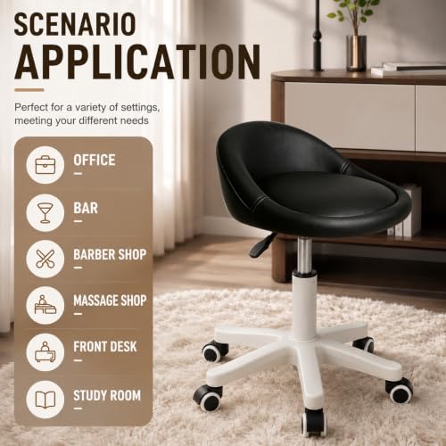 Image of Rolling Stool Low Backrest, Adjustable Swivel Stool with Wheels