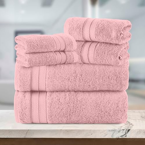 Image of Elegant Comfort Luxury 6-Piece Towel Set, Premium Soft 100% Turkish Cotton, Three Line Popcorn Design 2 Bath Towels, 2 Hand Towels and 2 Washcloths Towel Set - Quick-Drying and Absorbent, Dusty Pink