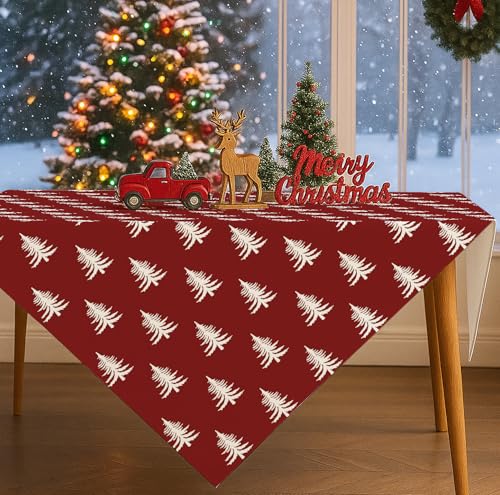 JANGYUHH Rot Weihnachten Tischdecken Abwaschbar Weihnachtsbaum...