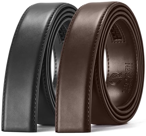 Image of Chaoren Leather Ratchet Belt 2 Pack Dress with Click Sliding Buckle 1 3 /8 inch in Gift Set Box - Adjustable Trim to Fit