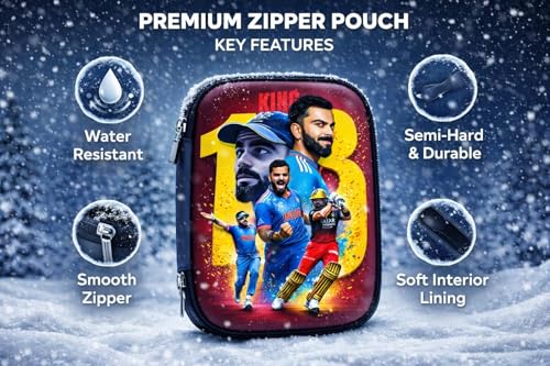 Image of Gifts- Virat Kohli Pencil Pouch for Kids- Pack of 1, Large Capacity Waterproof Stationery Pouch with Zipper| Cute Hardtop Pencil Box for School, Boys & Girls Size 22X15 cm