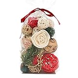 Qingbei Rina Christmas Decorative Balls for Bowls,Red Bowl Fillers Vase Filler Wicker Rattan Balls Decorative for Home Decor,Winter Holiday Orbs Spheres Woven Spherical Farmhouse Decor Props(Large)