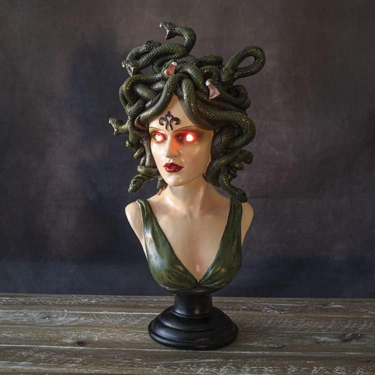 Pacific Giftware Medusa Bust with LED Figurine, 15-inch Height, Resin, Multicolor, Home Décor, Tabletop Décor, Halloween