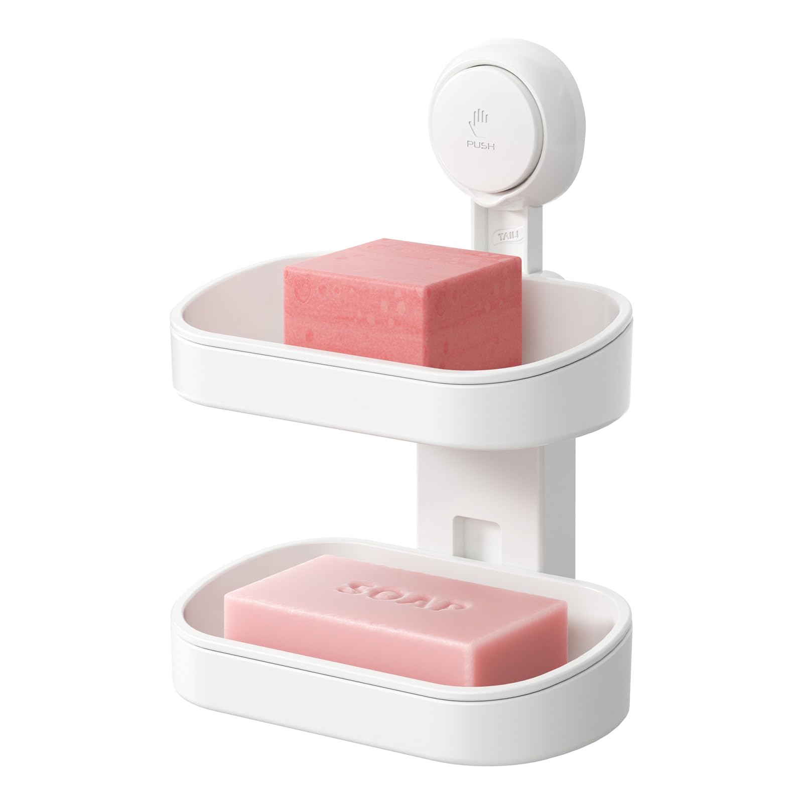 TAILI Double Layer Soap Dish Suction Cup Soap Holder, Strong Sponge Holder for Shower, Bathroom, Tub and Kitchen Sink, Drill-Free, Removable