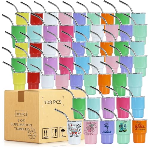 AGH 108 Pcs Mini Tumbler Shot Glass with Straw and Lid