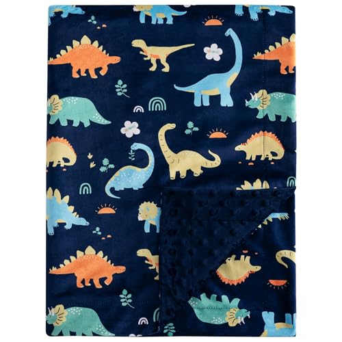 Image of PHF Minky Baby Blanket for Boys, 30x40 Inches Soft Double Layer Baby Blankets with Dotted Backing, Receiving Blanket Bed Throws for Newborn, Infant, Babies, Navy Dinosaur