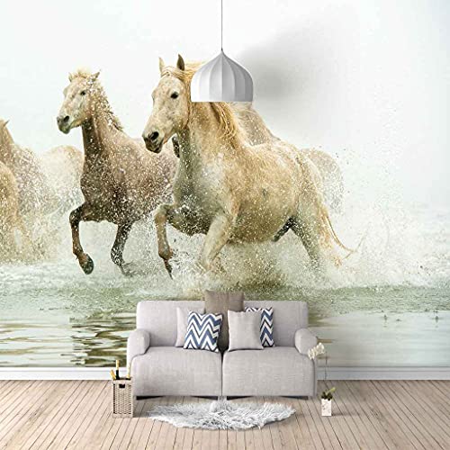 Papier peint mural 3D cheval blanc : rénovation murale rapide sans colle