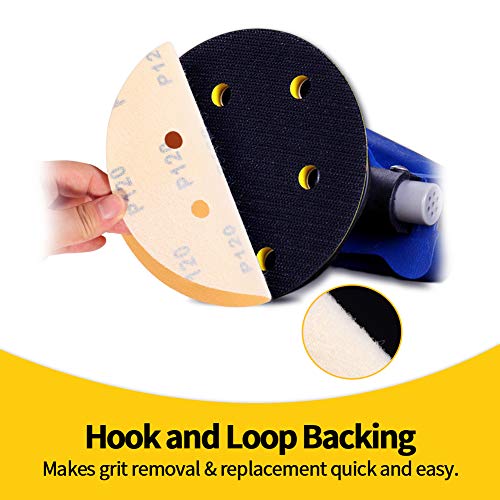 SPEEDWOX 50 Pcs Sanding Discs 6 Inches 120 Grit 6 Hole Hook and Loop Sandpaper Dustless Fit for Random Orbital Sander Assortment Yellow Finishing Discs for Automotive Woodworking - Image 4