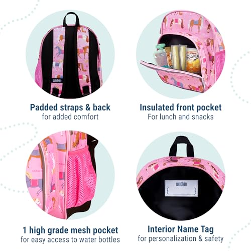 Image of Wildkin 12 Inch Toddler Backpack for Kids, Horses | Ages 3-7, insulated front pocket - coordinates with matching Wildkin nap mats and water bottles