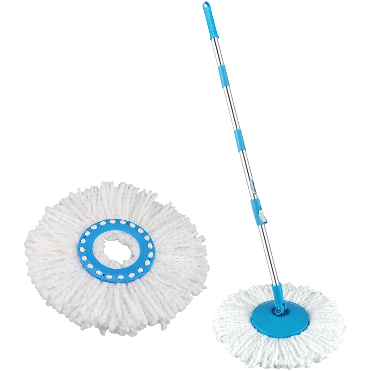 Sponsored Ad - Primeway® Stainless Steel Magic Spin Floor Mop Handle Rod Replacement Set w/2 Polyester Microfibre Refills | Grey