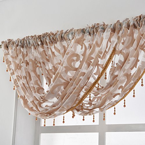 Napearl VL-SMT505-CM-57X37 Swag Valance For Windows-Beige Organza Sheer Waterfall Valance, Elegant Beaded Valance Curtain thumb #3