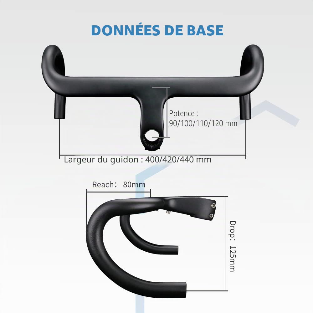 Alfa Pasca cintre carbone velo route 1-1/8" guidon carbone vélo de route routage interne intégré cintre velo de route UD mat 1-1/4" OD2 440 * 100mm | Guidon de vélo de course en carbone 31,8 mm UD mat en fibre de carbone entièrement interne