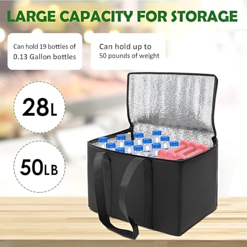 Image of Insulated Thermal Bag for Hot & Cold Food Heavy Duty, Cooler Tote with Zipper Reusable Grocery Shopping, Collapsible Picnic Lunch for Travel, Delivery, Freezer Storage(50 litres)