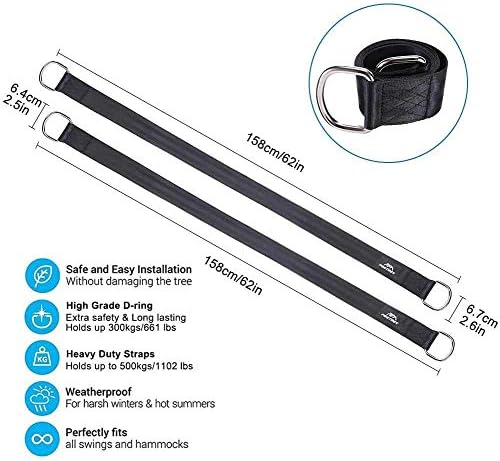 POOTACK Tree Swing Straps Hanging Kit with Two Sturdy Zinc Alloy Carabiners 1000lbs For Swings and Hammocks,Easy To Use set of 2 150 cm