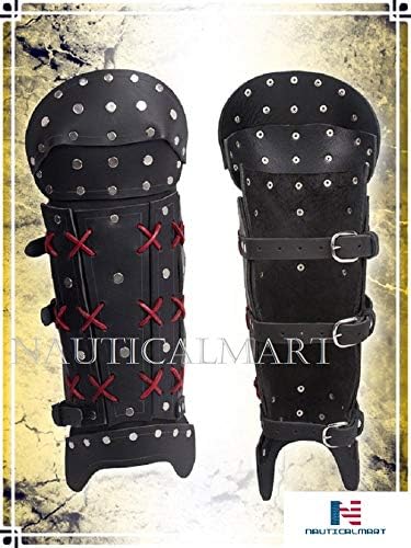 NauticalMart Samurai Greaves Medieval Black Leg Guard Armor Leather Halloween Costume