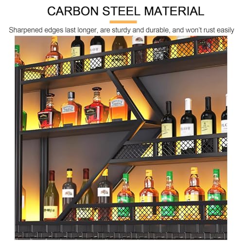 Estante de vino montado en la pared, estantes flotantes con luz LED, soporte de metal para botellas, estante colgante para copas de vino, estante de barra de pared, estante de exhibición - imagen 3