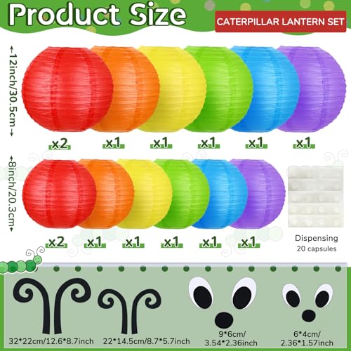 Image of Hortsun 14 Pcs Caterpillar Theme Birthday Decorations Caterpillar Paper Lanterns Sets for School Classroom Birthday Party Favors, with Eyes Mouth Feelers Glue Point (Multi Color)