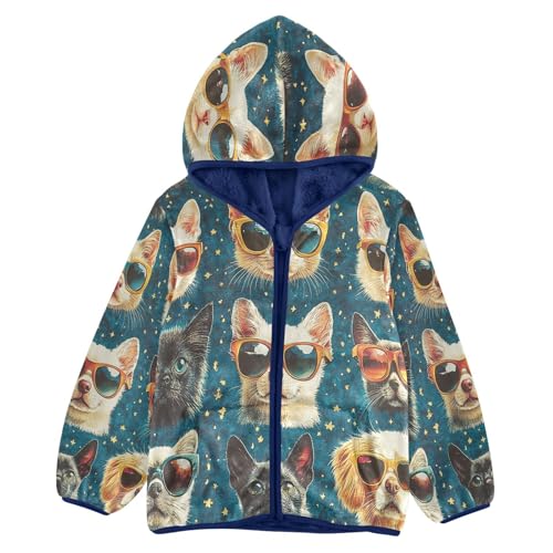 Cats Wearing Sunglasses Toddler Fleece Jacket Girl Boys Hooded Fleece Jacket Coat Warm Outwear Zip-up 3-10T