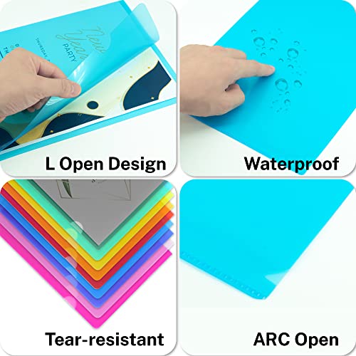 18 Pcs Plastic Folders, Clear Frosted Project Pocket, Clear Plastic Sleeves, 9 Assorted Colors L File Folder Jacket, Office School Paper Protector, Fits A4/Letter Size (18, Multicolor) #TOP4