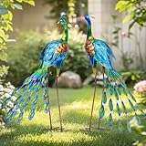 Autodaya 32' Oversized Peacock Decor Set of 2, Hand-Painted Metal Yard Art,...