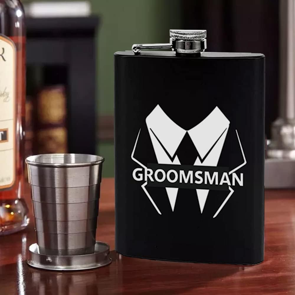 PartyGifts&beyond Groomsmen Proposal Gifts, Bachelor Party Gifts - Set of 7 Groomsmen Flasks Groom Hip Flasks for Liquor for Men(LJ-Bold)