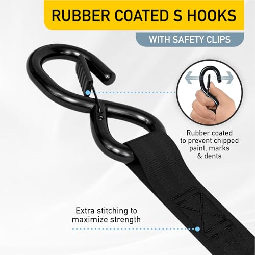 Image of AUGO Self-Locking Retractable Ratchet Straps | 4 Heavy Duty Self-Tensioning Retractable Tie Down Straps with Soft Loops & Storage Bag | for Motorcycle, Truck, Cargo | 1500Lb Break Strength 1 inch x 12'