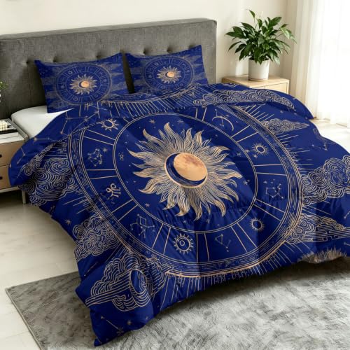 Edredón reversible 4 estaciones Celeste Vintage de sol y constelaciones 3