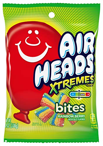 Image of Airheads Candy Xtremes Bites Sweetly Sour, Rainbow Berry, Non Melting, Holiday, Party, Concessions, Pantry, 3.8 oz (Bulk Pack of 12)