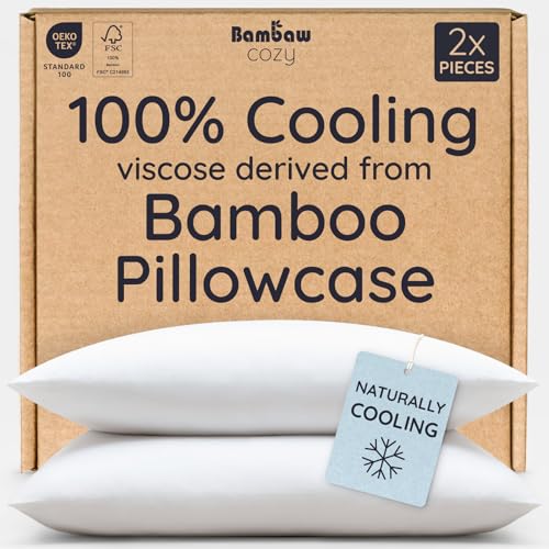Bambaw 100% Viscose Derived from Bamboo Pillowcase Standard Size Set of 2 Cooling Pillow Cases for Hot Sleepers Breathable & Good for the Skin Cooling Pillow Cover with Envelope Closure (White)