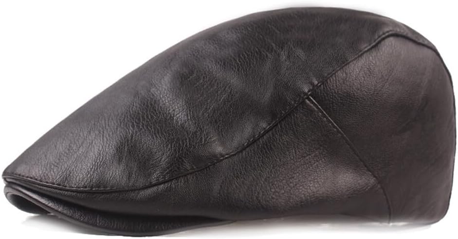 Men's Flat Cap PU Leather Newsboy Cap Classic Ivy Cap Adjustable Cabbie Beret Cap Driving Hunting Hat