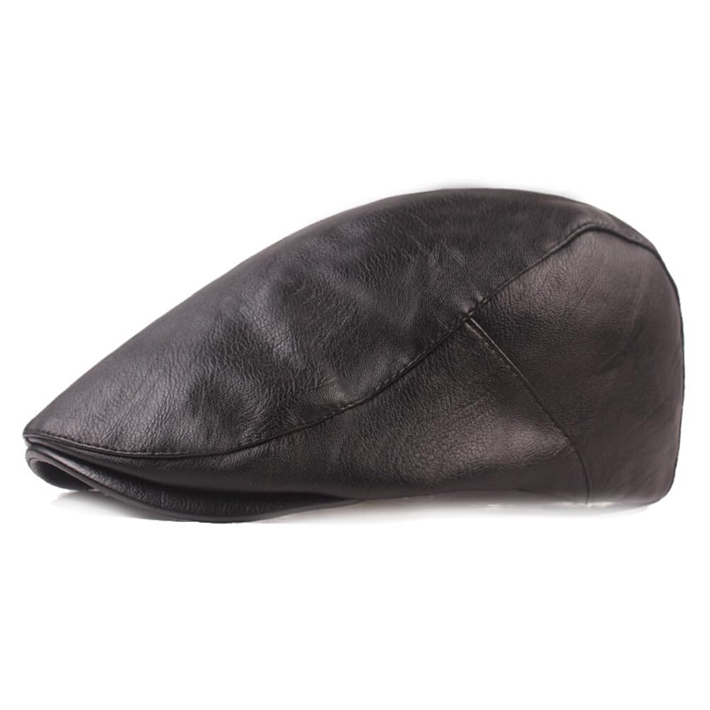 Men's Flat Cap PU Leather Newsboy Cap Classic Ivy Cap Adjustable Cabbie Beret Cap Driving Hunting Hat Black