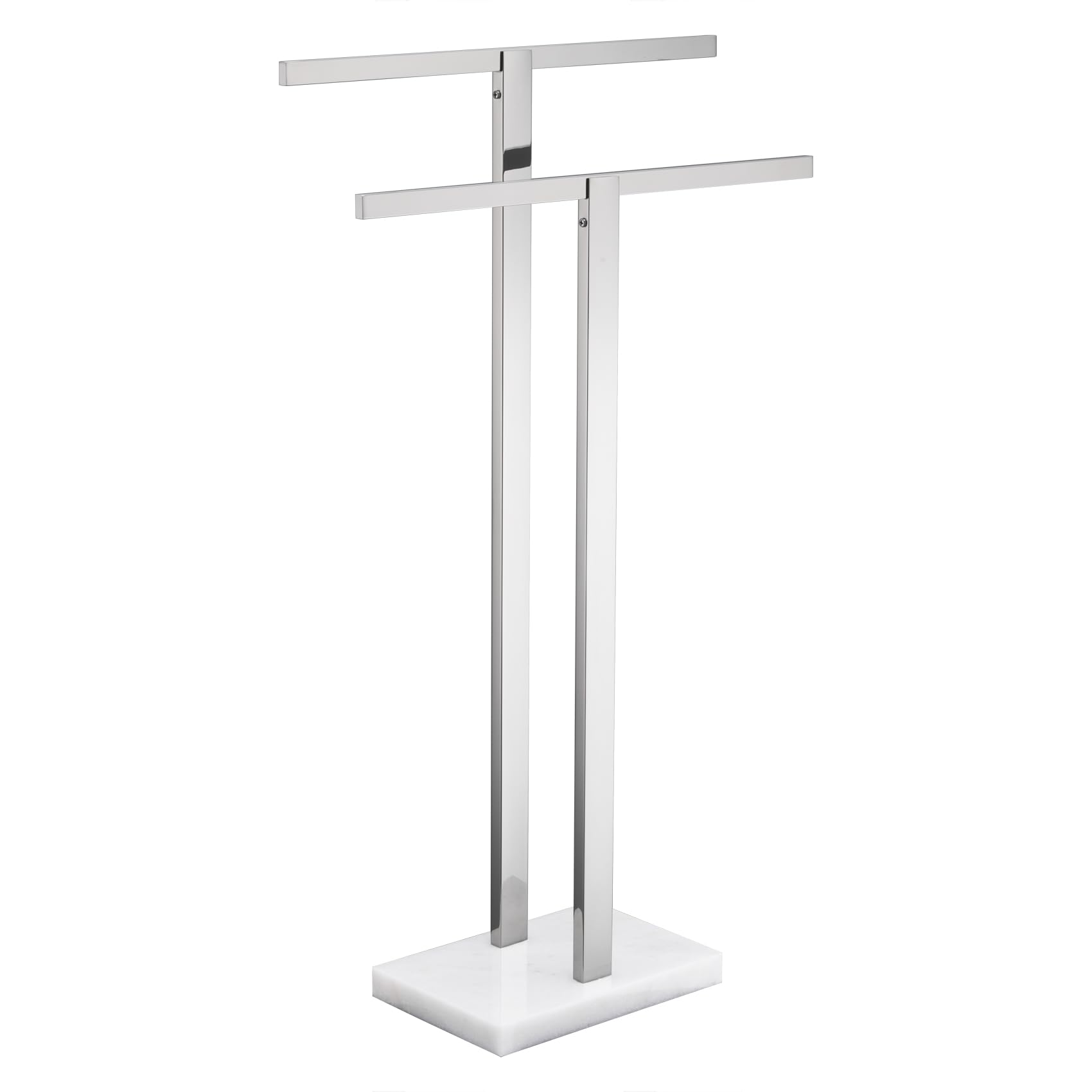 KOKOSIRI Bathroom Towel Rack 2-Tier Standing Towel Bars with Marble Base, Stainless Steel Freestanding Towels Holder, Thicken Steady Design, Polished Chrome THS0003-CH