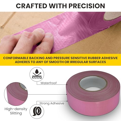 Image of T.R.U. Set of 2 Pink Durable Duct Tape Rolls, 11 Mil Thickness, 2 Inches by 30 Yards, High Strength, Flexible, No Residue, Water-Resistant and Tearable by Hand, Versatile for Indoor and Outdoor Use