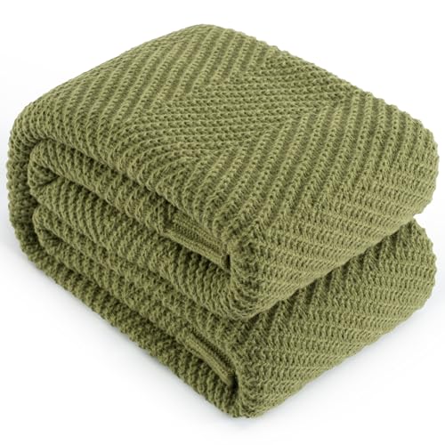 LONG CREATE Knitted Throw Blanket 60"X80", Olive Green Knit Throws for Bed, Super Soft Boho Chevron Blankets for Couch Sofa Chair Room Decor, Textured Decorative Farmhouse Cozy Lightweight by LONG CREATE - Used condition - US$36.18