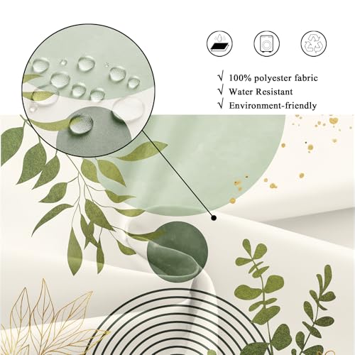Riyidecor Light Green Mid Century Boho Shower Curtain for Bathroom Decor 72Wx72H Modern Bohemian Eucalyptus Leaves Arch Plants Gold Art Printed Fabric Polyester Waterproof 12 Pack Plastic Hooks by Riyidecor - Used condition - Image 7
