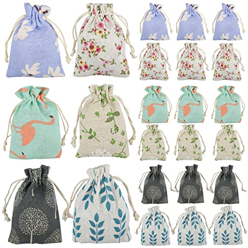 ZoZoMaiy 24 Pcs Petit Sac Cadeau Avec en JuteCordon de Serrag 10 * 14cm Sac à Bijoux Lin Vintage La Mode Mignon Pour Organiser Des Bijoux, Des Perles, Des Pièces De Monnaie, Des Bonbons Cover
